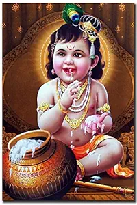 wallpics Baby Krishna Waterproof Vinyl Sticker Poster for Home Decor, Office, Hall, Living Room, Bedroom, Kids Room (12X18)