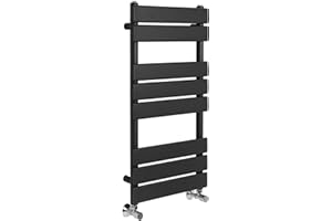 Greened House Richmond Heated Towel Rail Flat Panel Black Bathroom Towel Radiator Central Heating (Black, 400mm W x 800mm H)