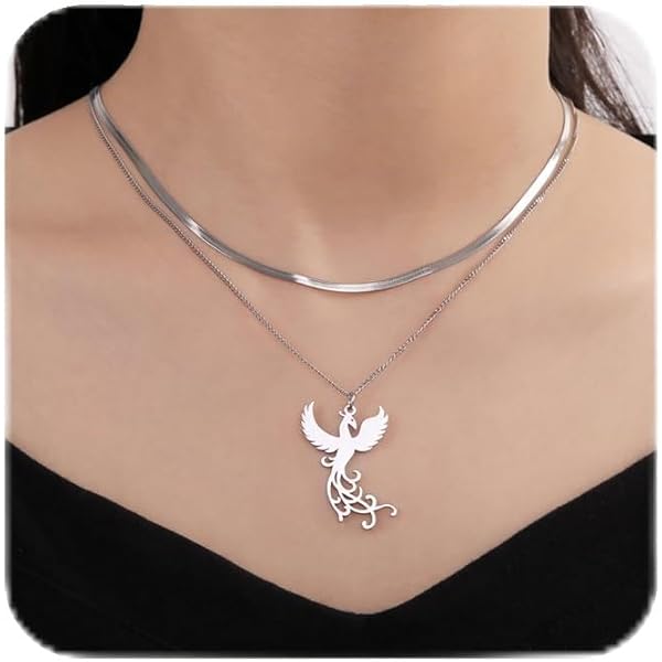 unift Collana Phoenix per Donne mMamma Acciaio Inossidabile Carino Dainty Rising Phoenix Ciondolo Collane Gioielli Regali di Ispirazione (argento