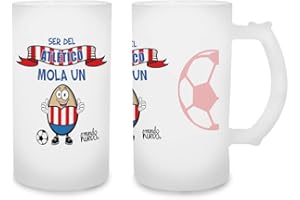 MUNDOHUEVO Jarra de cerveza Ser del Atletico mola un huevo. Cristal esmerilado de primera calidad AAA. 80 x 150 mm. 500 ml
