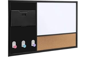‎SPACETRONIK Spacetronik 3in1 Kombitafel, Magnettafel, Whiteboard & Kork-Pinnwand, Wandtafel mit trocken abwischbarer & magnetischer Schreibfläche, Memoboard für Büro, Schule & Zuhause (90x60 cm)