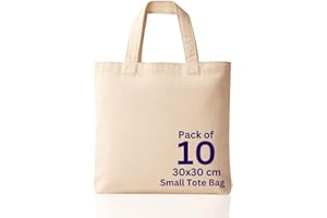 MINIMARG 100% Cotton Canvas Bags, Plain Tote Bags to Decorate, eco-friendly Canvas Reusable blank Tote Bags made with Premium Quality Fabric - Size 30x30cm+30cm Handle (Natural, Pack of 10)