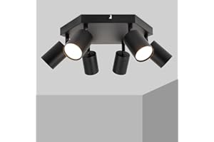 TaFiCo GU10 Lámpara de Techo 6 Focos - Negro Lampara Techo Focos Ajustable y Giratorio - Plafón Foco de Techo LED - Sin Bombilla