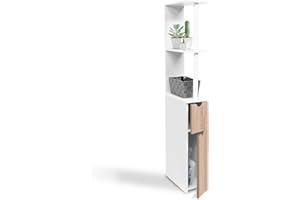 Probache - Meuble WC étagère Bois Willy 2 Portes Blanc et hêtre