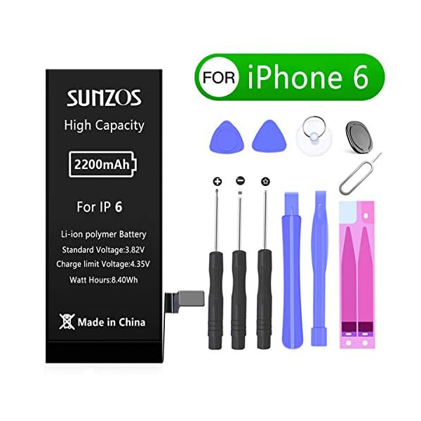 Akku für iPhone 6, SUNZOS 2200mAh Ersatz tauschen Akku für iPhone 6 A1586 A1589 A1549 inkl. Reparaturset, Klebestreifen und Anleitung - 12 Monaten Garantie