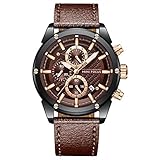 Mini Focus Leuchtender Multifunktions-Chronograph für Herren mit Kalenderanzeige Lederarmband Braun