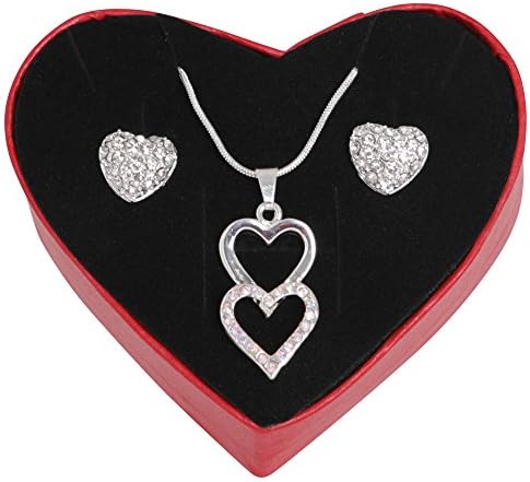 Heart Earrings and Necklace Jewellery Gift Set for Women (Clear)