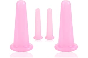 PENNLE Silicone Facial Cupping Therapy Set, Pink Facial Cupping Set Vacuum Cup Kit, Natural Facial Massage Cup for Face Body Neck Back Eyes and Lip, Face Care, Anti Cellulite Massage Beauty Tool, 4PCS