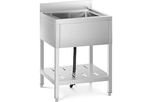 Royal Catering Évier Professionnel En Inox 1 Bac Plonge Sur Pied Professionnelle De Restaurant RCSSS-60X60-S (60 x 60 cm, Bac 40 x 40 x 25,5 cm, Avec Étagère, Dosseret 10 cm, Acier Inoxydable)