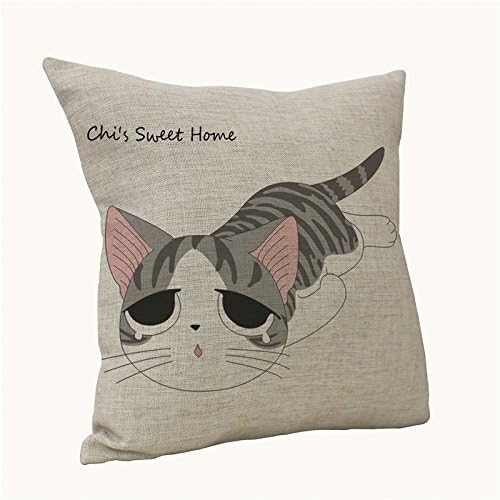 Decorative Throw Pillow Cover Cushion Case Cartoon Style Lovely Cat Chi's Sweet Home Lying Down 18X18 Inches