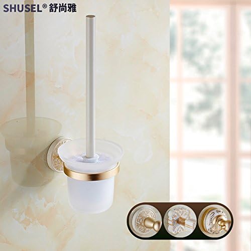 Qingv Baked White Lacquered Toilet Brush Matte Gold Toilet Cup Holder Space Aluminum Toilet Bowl Set Toilet Brush Toilet Brush Holder, A