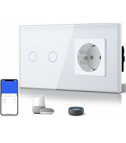 BSEED Interruttore touch e presa da parete, Presa di corrente con USB C, Pannello in vetro con pulsante LED, Senza funzione Wi-Fi, 1 Gang 1 Via 1