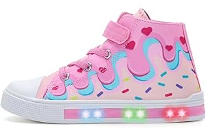 EUXTERPA Kids Light Up Trainers, Boys Girls High Top Pumps Flashing Sneakers Toddler Easy Fasten Canvas Shoes