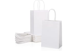 UNIDEAL 60X Sac Kraft Sac en Papier Kraft avec Poignée Blanc Sacs Cabas Papier Sachet Papier Kraft Sacs Cadeaux pour Noël,Fête des Mères, Pâques, Mariages, Anniversaires,21x16x8cm
