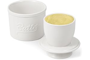 Cnwinu Maselniczka ceramiczna, francuska maselniczka z pokrywką, okrągły pojemnik na masło ceramiczne z chłodzeniem wodnym, do świeżości i smarowania masła