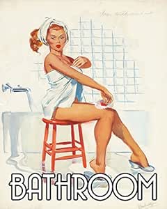 Bathroom Pinup Bath over flowing Pin-up Girl 6x8inch METAL Wall Sign