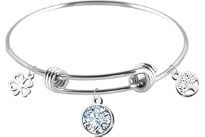 cotigo Pulsera Acero Inoxidable Mujer, Brazalete Mujer Ajustable con Colgante Piedera Nacimiento, Pulseras de la Suerte Perfecto para Regalo Mujer Cumpleaños y Navidad