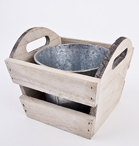 Topf Korb Deko Objekt Holz Metall 13x14x14cm natur Blumen Pflanzen Gefäß