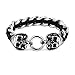 Produktbild APE7® A287 Biker Edelstahl-Armband mit 2 Pic-Schädeln Skull am Ring Leder-Umflochten Farbe Silber Poliert Gothic Punk
