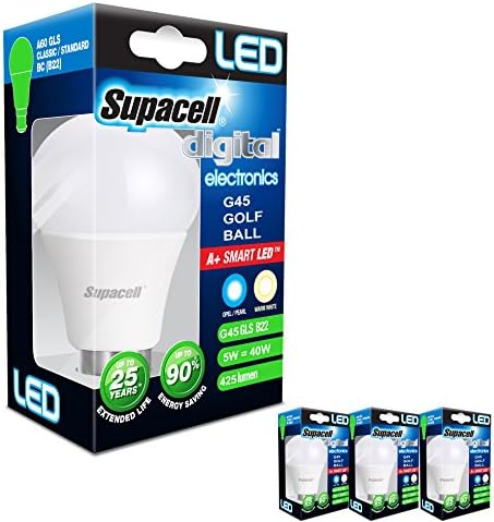 3 Pack 5w GLS G45 LED Golf Ball Warm White Light Bulb B22 Bayonet 5w = 40w 2700K A60 Bright 425 Lumen Wide Beam 270 Degree 30,000 Hours Life