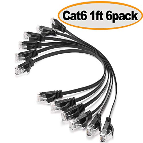 Jadaol Ethernet Cable Cat6 Flat 1 ft Cat 6 Network Patch Cable with Rj45 Connectors - 1 Feet Black (6 Pack)
