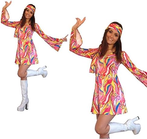 60s 70s Fancy Dress Costume Flower Power Hippie Retro
