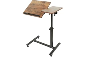HUOLE Table de Lit pour Ordinateur Portable,Table de lit avec Roulette,Réglable en Hauteur,Bureau Debout Mobile,Table de lit pour Salon, Chambre à CoucherH x l x P: 60 * 34.5 * 58-90cm (Marron)
