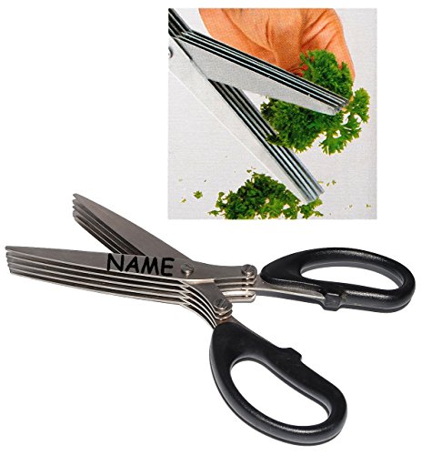 Preisvergleich Produktbild hochwertige - Kräuterschere / Kräuterschneider - Schere für kleine Teile - incl. Name - 5 fach Zerschneider mit 10 Klingen - Edelstahl - z.B. Küchenkräuter / Petersilie - Dill - Zerkleinerer - auch als Papierschere - Kräutergarten - Küchenschere / Schneider - Küche / Kochen