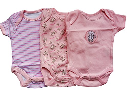 OCTAVE® Baby Short-Sleeved Body Suits. Pack of 3. 100% Cotton - Size: 9-12 Months, Colour: Pink