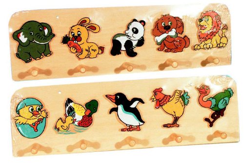 Set of 2 Large Children's Coat Rack with Animal Motifs