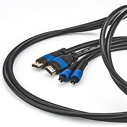 deleyCON HDMI Kabel + Toslink optisches Audio Digital Kabel (2m – 2 Kabel) (Neuster Standard) ARC 3D 4K Ultra HD (1080p/2160p) - 3