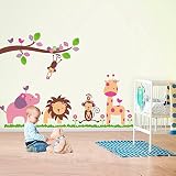 Zooyoo - Kinderzimmer Wandaufkleber Sticker Cartoon Elefant Löwe Zootiere Kunst, PVC, Mixed colour, 60wx90l