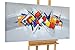 Produktbild KunstLoft® Acryl Gemälde 'Aboutement mondain' 140x70cm | original handgemalte Leinwand Bilder XXL | Abstrakt Grau Bunt Geometrisch | Wandbild Acrylbild moderne Kunst einteilig mit Rahmen