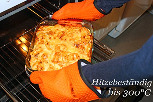 BBeeQ Ofenhandschuhe Silikon und Baumwolle 2er Set – hitzebeständig bis 300°C – zum Grillen, Kochen, Backen – Topfhandschuhe, Backhandschuhe – Orange - 2