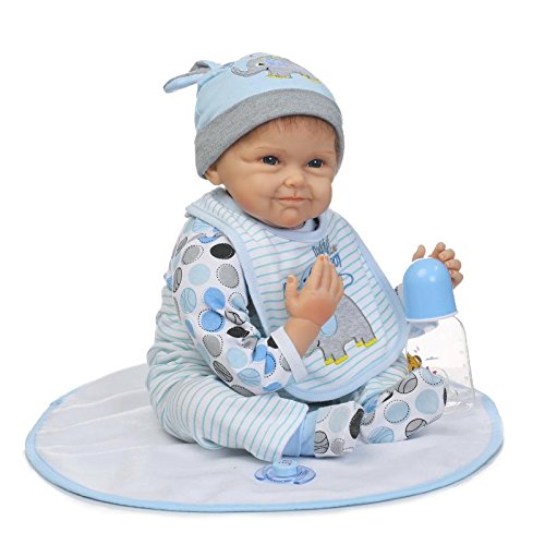 NPK NEW 22'' 55CM Silicone Lifelike Reborn Baby Doll Newborn Boy Dolls Cute Smiling Baby Gift Free Magnet Pacifier Dummy