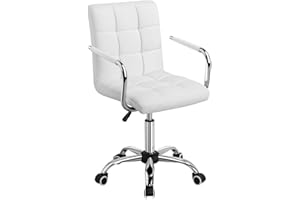 CRIS NAILS SL Silla de Oficina Giratoria Taburete de Trabajo Bar Altura Ajustable Carga MAX 120Kg con Respaldo Blanco (Blanco)