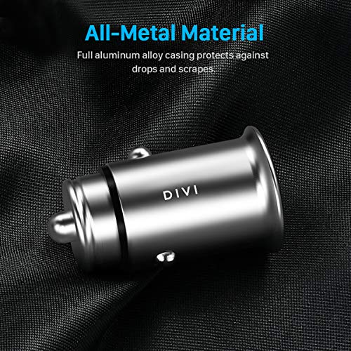 Chargeur de Voiture  Ultra Compact 2 Ports USB 5V   4 8A   24W en Alliage d Aluminium Chargeur Allume Cigare avec la technologie de charge rapide pour Phone X   8 7   6s   Plus  iPad Air   mini  Galaxy S8   S7   Edge   Plus   Note 5 4  LG  Nexus  HTC et plus by DIVI  argent   1 paquet 