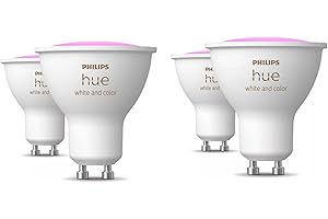 Philips Hue White and color Ambiance, lot de 4 ampoules connectées GU10, compatible Bluetooth, fonctionne avec Alexa, Google Assistant et Apple Homekit