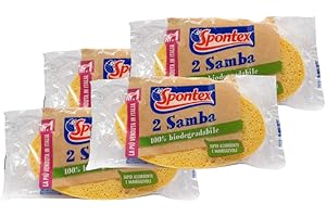 FEI FAN Spugna Vegetale, 2 SAMBA, 100% Biodegradabile. Super Assorbente e Maneggevole, Grande Praticità (Confezione Da 2 Spugne) (4 Confezioni)