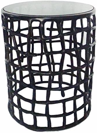 JWLC Imports 620006LN  Accents Aluminum Large Stools with Black Glass Top (Set of 2), 20.5" by 21.5"