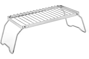 ZONADAH Camping Grill Rack Extended Stainless Steel Foldable Grill Stove Stand Ultralight Campfire Stand Portable Grill Grid for Camping Hiking BBQ Fishing