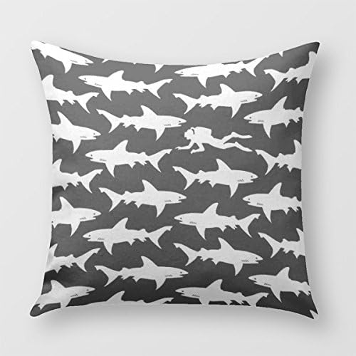 Scuba Diver Swimming With School Of Sharks Throw Pillow Cover for Sofa or Bedrooms