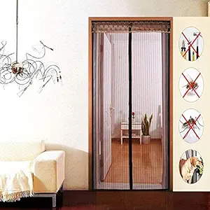 MeRaYo Polyester Mesh Mosquito Screen Curtain with Magnets for Main/Balcony/Kitchen Doors (Brown, 210 x 100 Cms)