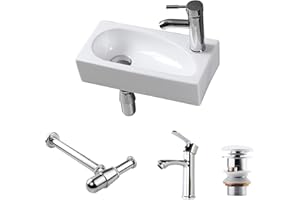 CROSS ZEBRA Wandmontage Keramik Waschbecken Spüle Rechteckig Kleine Größe mit Wasserhahn Abflussfalle Weiß Einfach und Elegant Modern Design