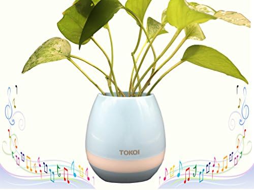 Music Flower Pot, Smart Touch Plant Piano Music Playing Flowerpot USB Rechargeable Wireless Bluetooth Speaker Musical Box Planter Decor with Multicolor Night Lights for Office Home Festival Gift (Blue)