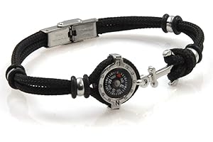 AMORILI bracciale bussola ancora e cordino nautico uomo