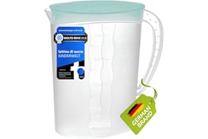 KiNDERWELT Caraffa per succo da 2 litri, in plastica, con coperchio, con inserto per frutta e scala, per porta del frigorifero, caraffa per acqua per bevande fredde come succo, tè freddo