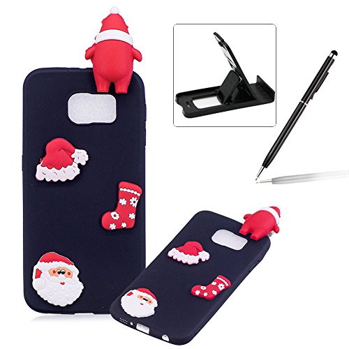 TPU Case for Samsung Galaxy S6,Soft Rubber Cover for Samsung Galaxy S6,Herzzer Ultra Slim Stylish 3D Christmas Santa Claus Series Design Scratch Resistant Shock Absorbing Flexible Silicone Back Case - Black