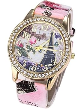 Sunnywill Frauen Mädchen Damen Schöne Mode Design Vintage Paris Eiffelturm PU Leder Armbanduhr für Weibliche