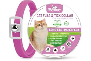 Woyamay Flea Collar for Cats, Flea Treatment Cat, Adjustable Water Resistant Cat Flea Collars, Natural 8 Months Protection Cat Flea and Tick Collar for All Cat Breeds and Sizes, Pink